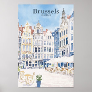 Poster Bruxelas Bélgica Gouache Paint Viagem