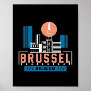 Poster Bruxelas Bélgica Gráfico de Paisagem Urbana Cida