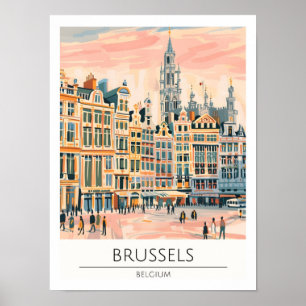 Poster Bruxelas Bélgica Ilustração de Arte Vintage Viagem