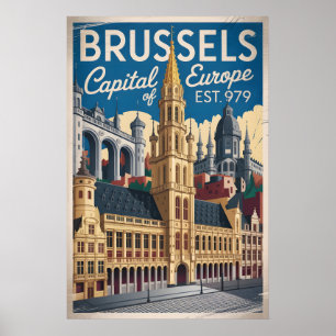 Poster Bruxelas Bélgica Paisagem Urbana Retrô Viagem