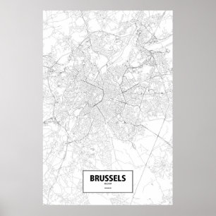 Póster Bruxelas, Bélgica (preto no branco)
