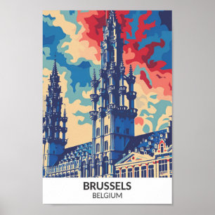 Poster Bruxelas Bélgica Retro Trabalho de arte Viagem