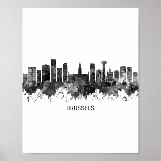 Poster Bruxelas Bélgica Skyline BW (Frente)