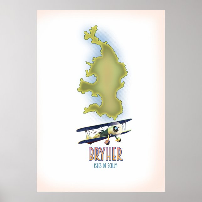 Poster Bryher ilhas de Scilly mapa (Frente)