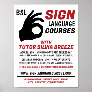 Poster BSL, Ok Gesto, Anúncio de curso de linguagem de si