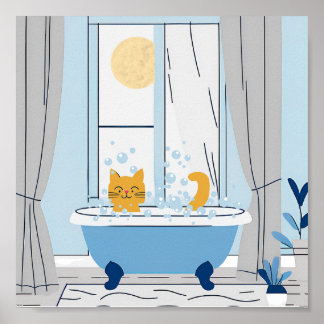 Poster Bubble Bathtime para Gatinho