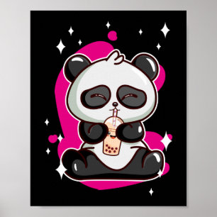 Poster Bubble Kawaii Panda Bebendo Boba Tea