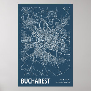 Poster Bucareste Romênia - Mapa da cidade - Linha Art Blu