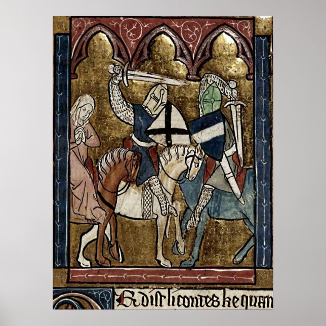 Poster Buchmalerei Mittelalter Ritterschutz von Raubritte (Frente)