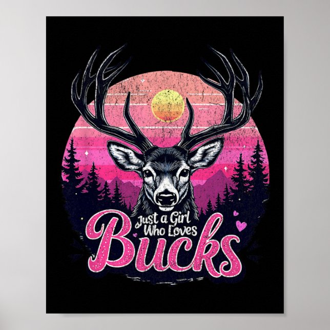 Poster Buck Deer Hunter Girl Vintage Hunt (Frente)
