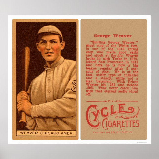 Poster Buck Weaver White Sox Baseball 1912 (Frente)