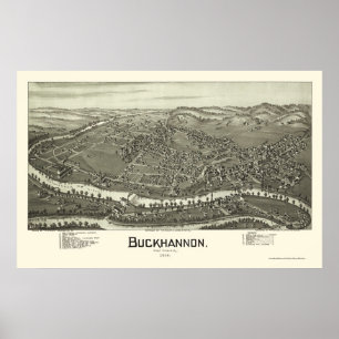 Póster Buckhannon, mapa panorâmico de WV - 1900