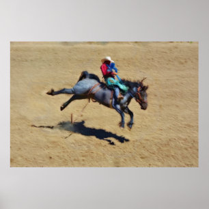 Poster Bucking Blue Bareback Bronc e Rodeo Cowboy Art