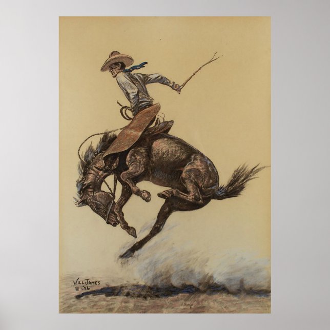 Poster "Bucking Horse" Arte Ocidental de Will James (Frente)