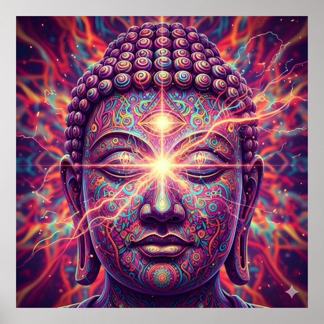 Poster Buda Chakra Elétrico - Iluminação Psicodélica (Frente)