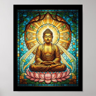 Poster Buda de Vidro Manchado Zen Budismo Meditação Espir
