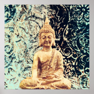 Poster Buda Sentado na Terra Elegante Zen Iluminação