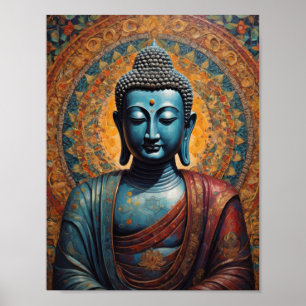 Poster Buda Tibetano meditando sobre fundo dourado