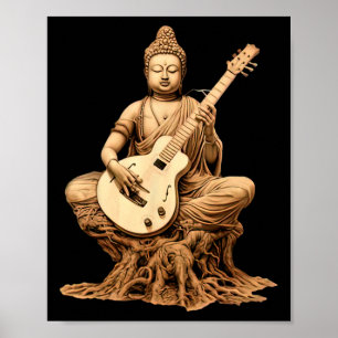 Poster Buda Vintage Tocando Guitarra Yoga Iogue Budista M