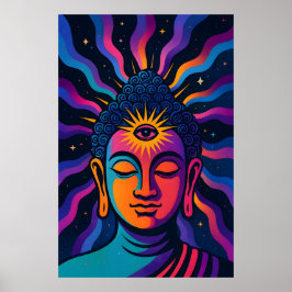 Poster Buda Zen Psicodélico - Terceiro Olho Vibração Cósm