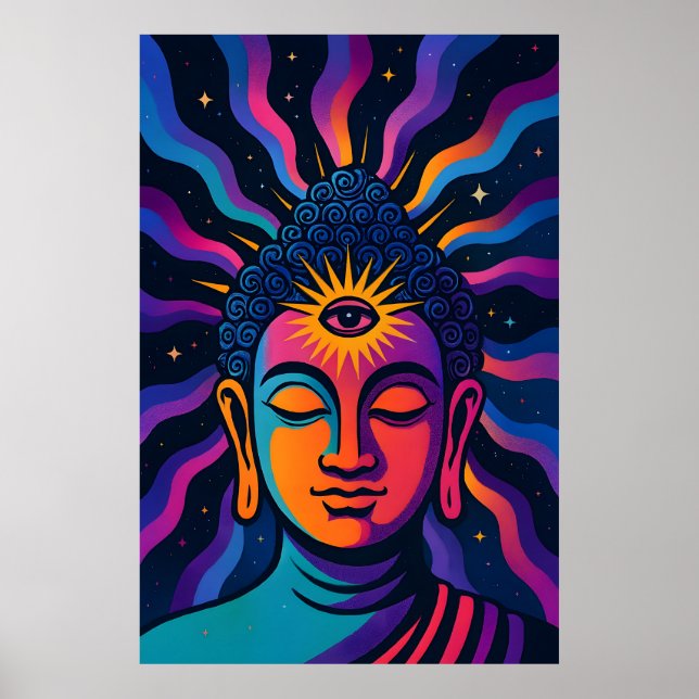 Poster Buda Zen Psicodélico - Terceiro Olho Vibração Cósm (Frente)