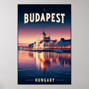 Poster Budapest by Night - A Viagens vintage