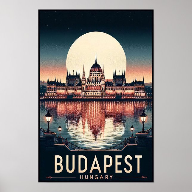 Poster Budapest by Night - A Viagens vintage (Frente)