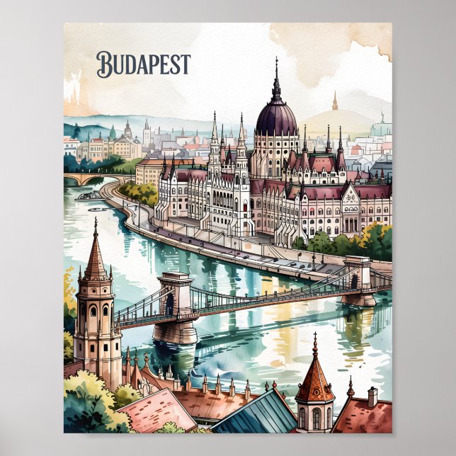 Poster Budapest Hungary Parliament Danube River Skyline (Frente)