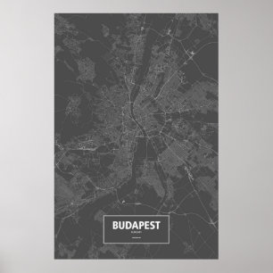 Póster Budapest, Hungria (branca no preto)