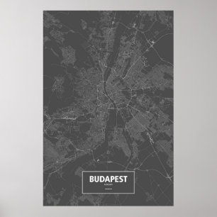 Póster Budapest, Hungria (branca no preto)