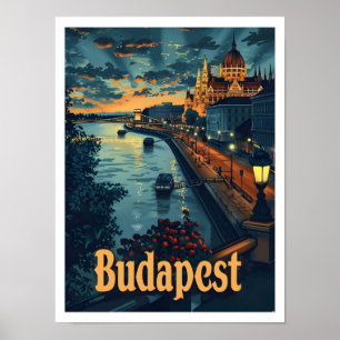 Poster Budapest Hungria Classic Art Retro Viagens vintage