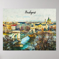 Budapest Hungria Oil Paint Panorama View
