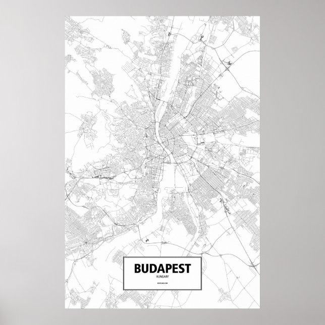 Poster Budapest, Hungria (preto no branco) (Frente)