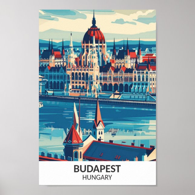 Poster Budapest Hungria Retro Trabalho de arte Viagem (Frente)