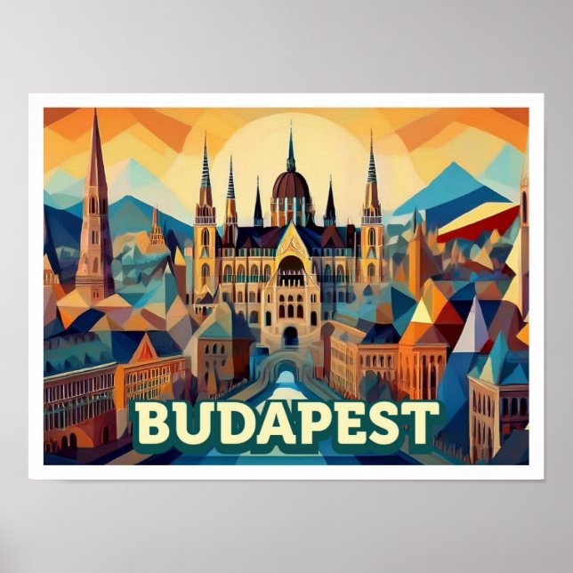 Poster Budapest Hungria Viagem artística colorido (Frente)