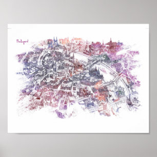 Póster Budapest - mapa da opinião de olho de pássaro
