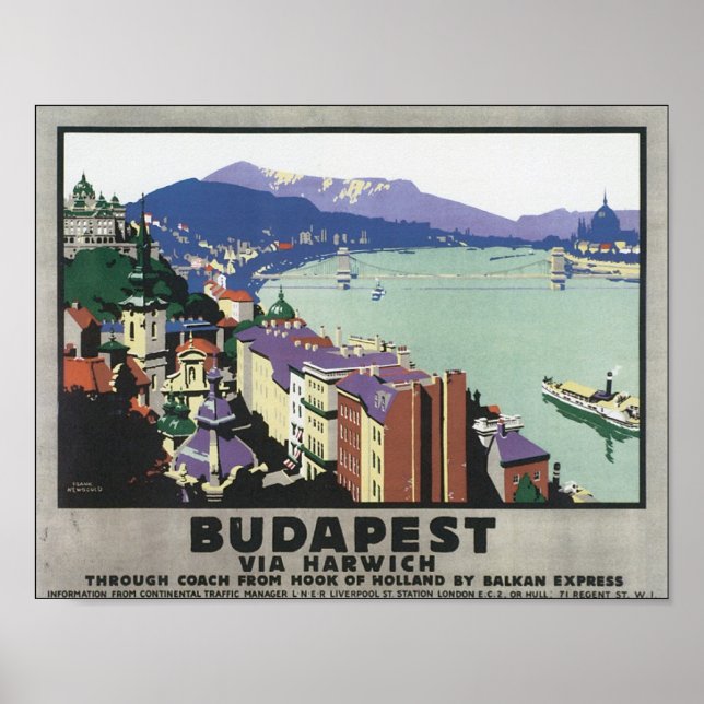 Poster Budapest Via Harwich Viagens vintage (Frente)