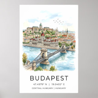 Poster Budapest Wall Art Print Watercolor Cityscape