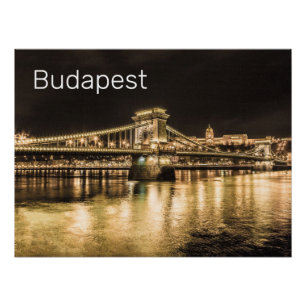 Póster Budapeste com Ponte de Correntes Panorama Vintage