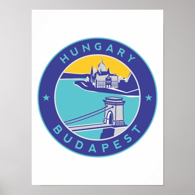 Poster Budapeste, Hungria, Magyar, Danúbio, (Frente)