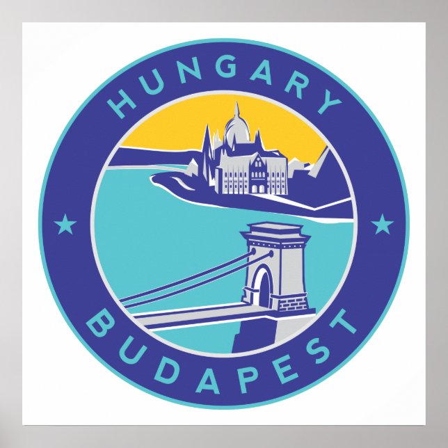 Poster Budapeste, Hungria, Magyar, Danúbio, (Frente)