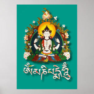 Poster Buddha Amitabha Om Mani Padme Hum Tibetano