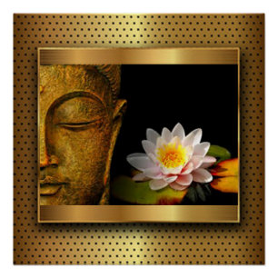 Póster Buddha Dourado com flor de Lotus