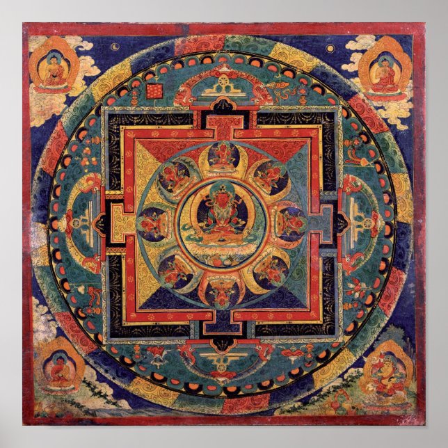 Poster Buddha Mandala Antiquado Tibetano Thanka (Frente)