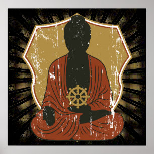 Poster Buddha Meditando Dharma Wheel