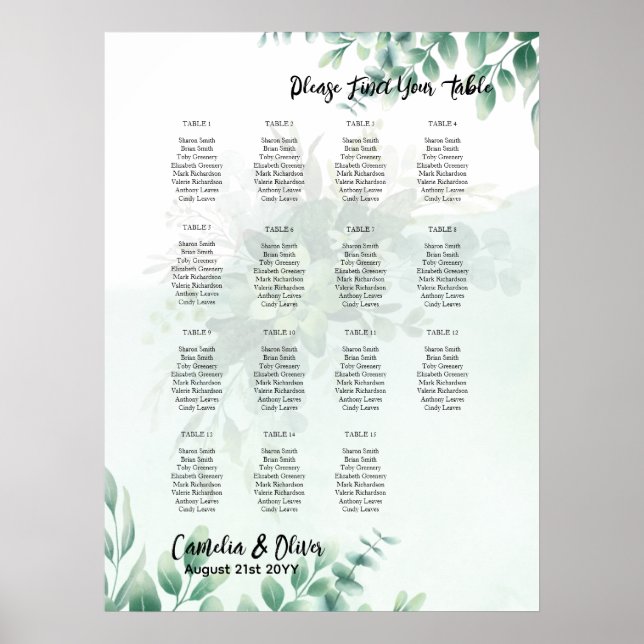 Poster BUDGET Greenery Eucalyptus SEAT Casamento (Frente)