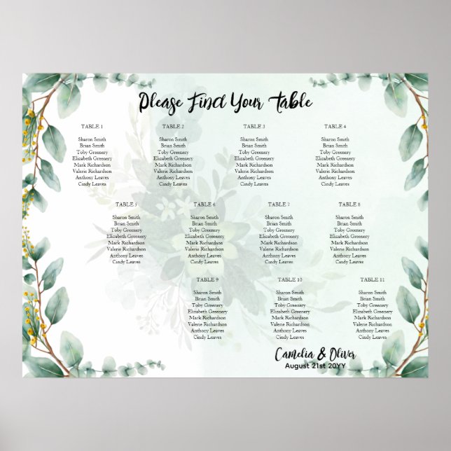 Poster BUDGET Greenery Eucalyptus SEAT Casamento (Frente)