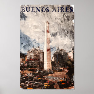 Poster Buenos Aires Argentina Skyline Watercolor