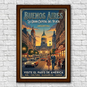 Poster Buenos Aires, Argentina Viagens anos 60 retrô