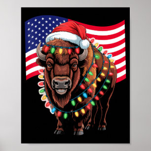 Poster Búfalo Bisonho Patriótico Natal Bandeira EUA Feria